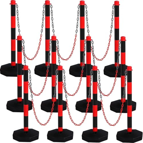 12 Pack 34 Inch Traffic Parking Cone Crowd Control Stanchions Plastic Stanchions Poles with Fillable Base 5 ft Chain Crowd Control Barriers Traffic Delineator Post for Construction Safety Cone Lot