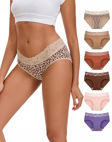 INNERSY underbyxor dam bomull sexig spets hipster mjuka trosor 6-pack | 100 % bomullskil set, mjuk medelhög midja trosor, elegant delikat midjeband, etikettfria byxor, bekväm för arbete, sport