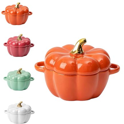 Cacerola de calabaza, olla de calabaza, con tapa, cuenco de cerámica y calabaza, olla antiadherente adecuada para decoración de Halloween, decoración de fiestas temáticas (A)