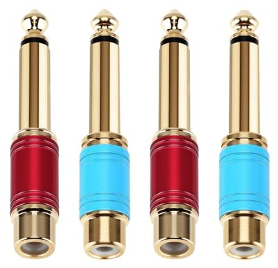 4PCS RCA Female to 6.35mm 1/4 TS Mono Audio Adapter Gold Plated for Mixer | 24K gold-plated contacts,zinc alloy shell,bidirectional audio conversion,compact size,4-pack for stereo L/R use