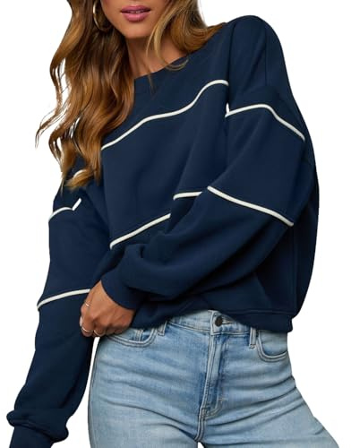 LACOZY Women's Oversized Sweaters Spring Outfits Crewneck Ribbed Knit Trendy Pullover Top Navy Blue 2XL