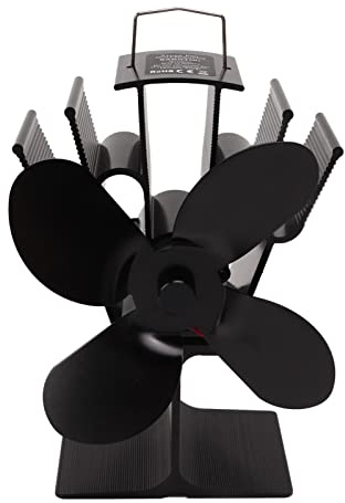 Respicefinem Heat Powered Fireplace Fan 4 Blades Aluminum Alloy Stove Fan High Temperature Proof Black Energy Saving