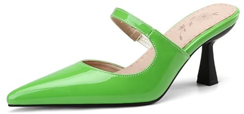 MiaZane Mules de Mujer Sandalias Mules Tacón de Bloque Grueso Poner y Quitar Fácil Punta Afilada Mules de Vestir Tacones de Trabajo Sandalias de Oficina Zapatos,Verde,34 EU