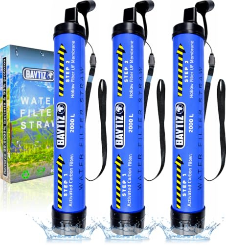 BAYTIZ® Paille Filtrante Survie x3 Filtre Eau Randonnée purificateur Eau | Purificateur d'Eau Portable - Paille Filtre Eau Survie Water Filter Straw Life Kit Purification Mini Filtres Camping Potable