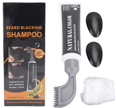 Kit Tinte Barba Negro, 80ml para Bigote y Patillas con Peine y Guantes
