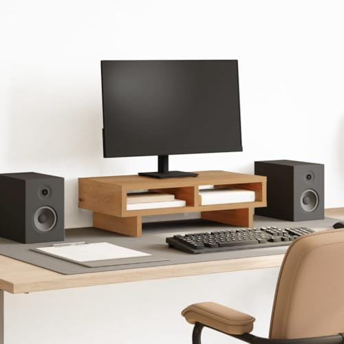 Zentexion monitorstativ Artisan-ek av trämaterial 50 x 27 x 15 cm med 2 fack för kontor och hemmakontor, ergonomiskt stabilt utrymmesbesparande för datorbord och spelbord