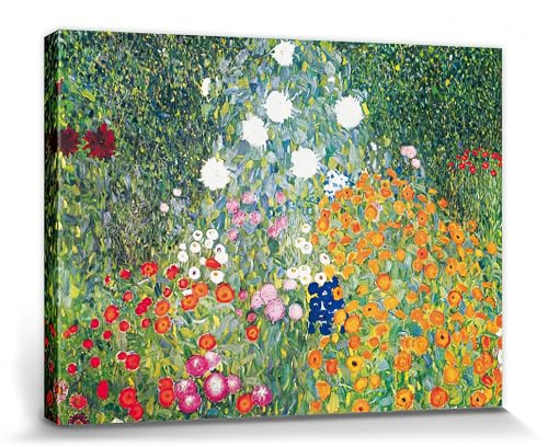 1art1 Gustav Klimt Poster Blumengarten, 1906-08 Bilder Leinwand-Bild Auf Keilrahmen | XXL-Wandbild Poster Kunstdruck Als Leinwandbild 80x60 cm