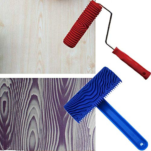 TINTON LIFE® 2Pcs Rubber 7 Empaistic Wood Pattern Painting Roller + 3.9 Graining Painting Tool with Handle