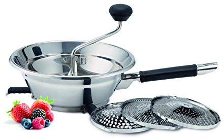 Passiermaschine French mill Edelstahl Hochglanzpoliert inkl. 3 austauschbaren Lochscheiben, Rostfrei und Spülmaschinen geeignet 24,5 cm