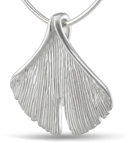 Vinani 925 Sterling Silber Ginkgo Blatt Anhänger mit Schlangenkette AGK | Schutzengel-Anhänger mit Schlangenkette aus Italien, nickelfrei, antiallergisch und anlaufgeschützt.