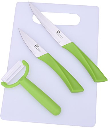 Pradel Excellence - 7417 - Planche à Découper Polypropylène + 2 Couteaux et 1 Eplucheur, Manche Vert Anis