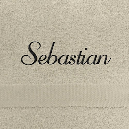 digital print Saunahandtuch mit Namen Sebastian Bestickt, 100x180 cm, beige, extra Flauschige 550 g/qm Baumwolle (100%), Badetuch mit Namen besticken, Saunatuch mit Bestickung