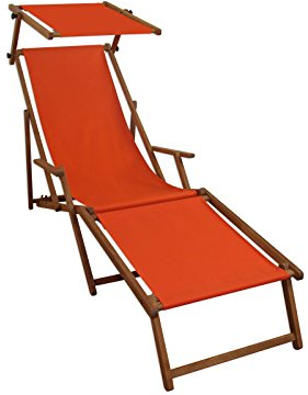 Erst-Holz Lunga Sedia a Sdraio Color Terracotta in Faggio con poggiapiedi e Parasole 10-309FS