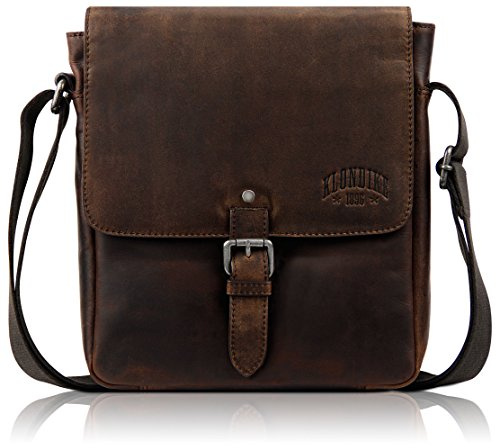KLONDIKE 1896 Echtleder Schultertasche mit Überschlag 'Erin', robuste und praktische Umhängetasche für Damen und Herren, dunkelbraun