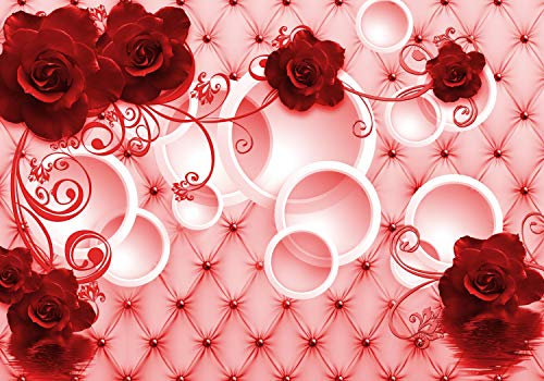 wandmotiv24 Fototapete Rot Rosen, XXL 400 x 280 cm - 8 Teile, Wanddeko, Wandbild, Wandtapete, Ornament, Blumen, Leder M3445