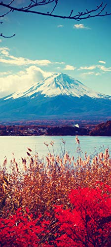Bilderdepot24 Türtapete Fuji im Herbst Vintage 90 x 200 cm - einteilig Türaufkleber Türfolie Türposter - Berg Japan Vulkan Natur Landschaft