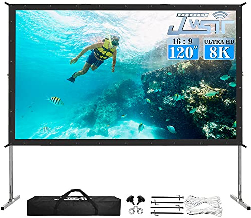 Projector Screen Outdoor,JWSIT 120 inch Outdoor Movie Screen-Upgraded 3 Layers PVC 16:9 Projector Screen,Portable Video Projection Screen with Carrying Bag for Home Theater Backyard