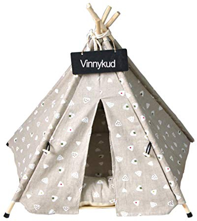 Vinnykud Hundezelt Abnehmbar und Waschbar Tipi Zelt für Hunde und Katzen Katzenzelt Baumwolle Leinwand Haustierzelte Häuser mit Kissen