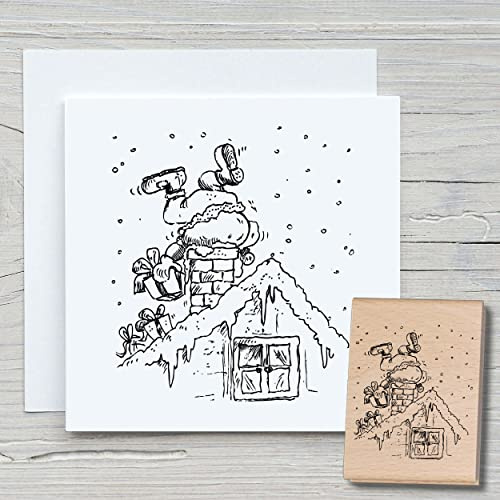 NEWSTAMPS Stempel Weihnachtsmann im Kamin Motivstempel aus Holz & Gummi zum Karten und Geschenke basteln, Holzstempel für Weihnachten, Weihnachtskarte, Advent, Scrapbook, Textilstempel, Deko, Freunde