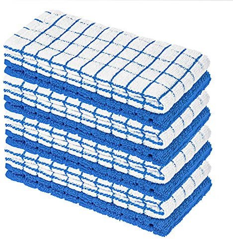 8er Pack Premium Frottee Geschirrtücher 40x64 cm in Weiß/Blau kariert von StickandShine / 100% Baumwolle