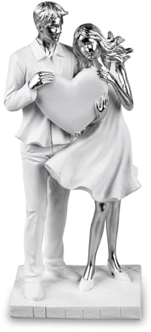 formano Dekofigur Liebespaar mit Herz 27 cm Handbemalt Skulptur Paar Liebe groß Moderne Deko für Zuhause Wohnzimmer Flur Büro