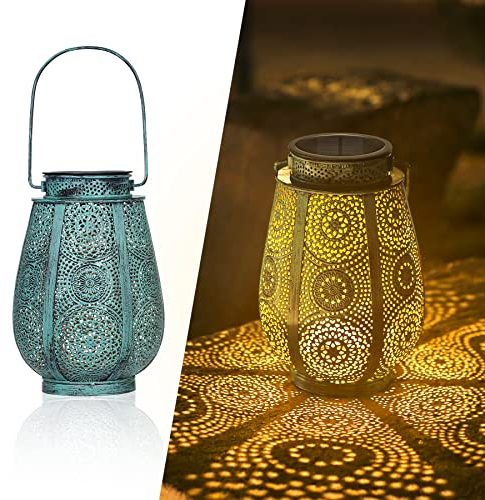 Bonsery Lanterne Solaire Exterieur Jardin Métal, Vintage Lanterne Exterieur avec IP65 Imperméable, 15LM Lampe Solaire Exterieur pour Jardin Exterieur Patio Terrasse Cour Table Fête(Turquoise/1 Pièce)