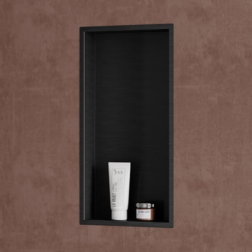 doporro Wandnische Bad Schwarz 30 x 60cm Dusch-Ablage aus Edelstahl | Duschablage befliesbar aus Edelstahl | Duschregal Unterputz-Montage, Speicherplatz erweitern, MMF279MB