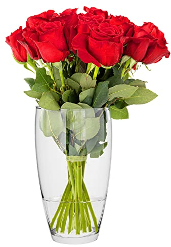 TREND FOR HOME Blumenvase Rose Glas 25 cm Bodenvase Gross Vase Glas Rose Glasvase für Blumen Glasblumenvase Tischvase Dekovase Klarglasvase Dekorative Vase | ⌀ 13.7 cm | 2834 ml | Leilani