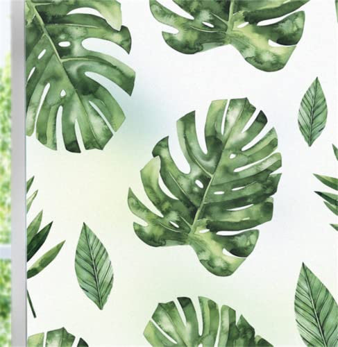 Fensterfolie Selbsthaftend Sichtschutz Glasfolie Wärmeisolierung Sonnenschutzfolie, Anti-UV Statische Fensterfolien für Zuhause und Büro grüne blätter Pflanze 45x200 cm