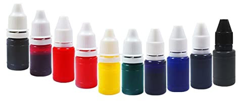 MagiDeal 10x Stempel-Nachfülltinte Rot, Orange, Grün, Blau, Rosa, Gelb, Lila, Schwarz, leuchtende Farbe für die Herstellung von Siegelpapier für