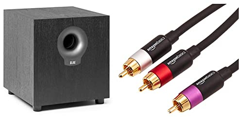 ELAC Debut Subwoofer S10.2, aktiver Lautsprecher für die Musikwiedergabe über Stereo-Anlage, 200 W & Amazon Basics PBH-20214 - Cinch-Audiokabel, 1 x Cinch-Stecker auf 2 x Cinch-Stecker, 2,4 m