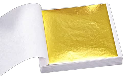 Blattgold, Blattgold zum Basteln, Goldpapier zum Basteln, 100 Stück 8,5 x 8,5 cm Goldfolie, Blattgold Acrylmalerei,Goldblatt Basteln Gold Leaf für Basteln,Lebensmittel,Kuchen,Backen,Torten Dekorfolie