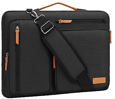 MOSISO 360 Schütz Laptoptasche 16 Zoll, 15-15,6 Zoll Umhängetasche Kompatibel mit MacBook Pro 16, HP, Dell, Lenovo, Asus, Seite Offen Schultertasche mit 4 Reißverschlusstaschen&Griff, Schwarz
