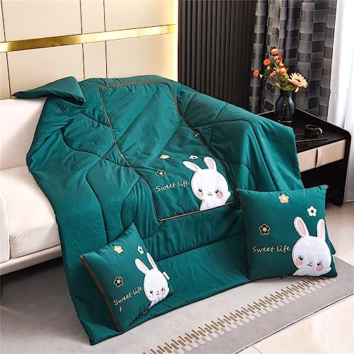 Surwin Manta y Cojin 2 en 1, Almohada y Manta en Uno, Colcha de Microfibra Verano, Colchas Multiusos Cojines Edredón Manta para Cama/Dormitorio/Sofá/Oficina (150x190cm,Verde Oscuro)