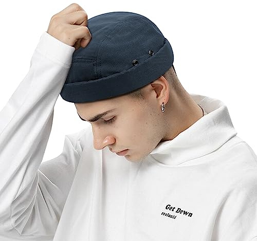 Clakllie Docker Bonnet Homme bob Femme Rolled Cuff Brimless Hat Casquette sans Visiere Docker Chapeau de Marin Roulé Cuff Retro Beanie Hat