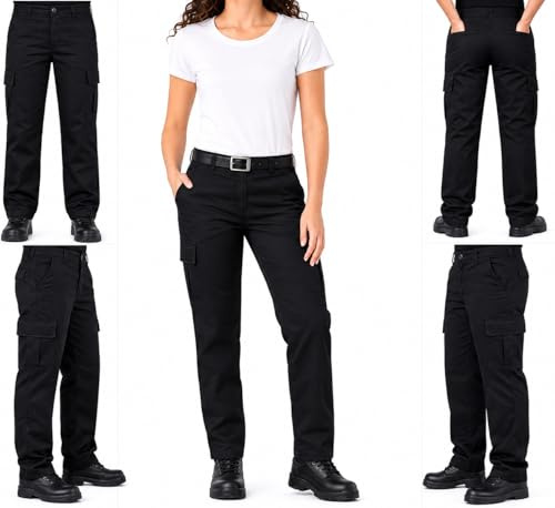 Skywear Pantalon de travail cargo à six poches pour femme, pantalon tactique multi-poches, disponible en bleu marine et noir, Noir , 42
