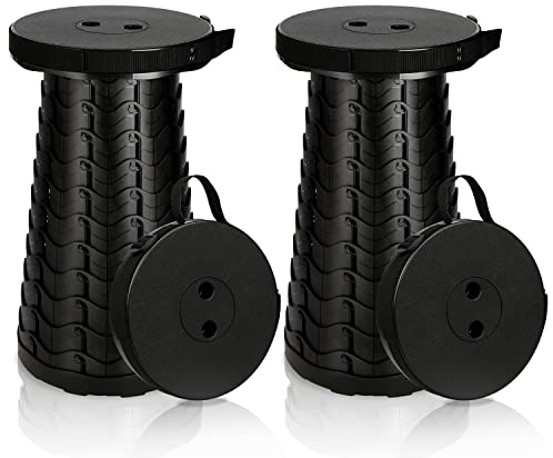 Cecaylie 2X Tragbarer Klapphocker, Kunststoff Teleskophocker Faltbar, Campinghocker für Outdoor Camping Angeln BBQ Drinnen Küche, Belastung 180kg (Schwarz), 3123ZZ