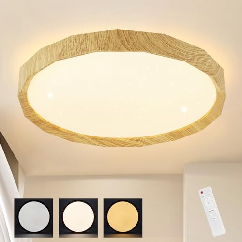 ZMH Deckenlampe LED Deckenleuchte Wohnzimmer - Wohnzimmerlampe Holzoptik | Ø40cm Schlafzimmer Deckenbeleuchtung 43W Schlafzimmerlampe Dimmbar mit Fernbedienung Küchenlampe Boho Flurlampe Küche Flur