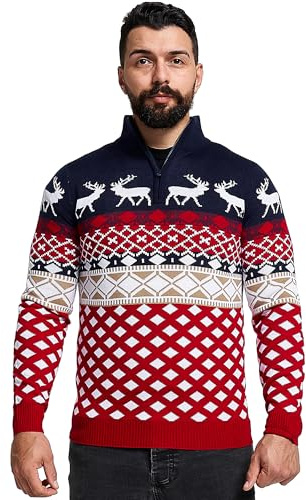 NOROZE Jultröja för män, nyhet, ”Fair Isle”-tröja, tjock, stickad jultröja för kvinnor, unisex, pullover, brittiska storlekar S–2XL, XL