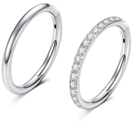 Lilbitty 2 Stücke Nasenpiercing G23 Titan Hypoallergen Nasenring Silber Gold Septum Piercing Helix Clicker Ring Nostril Tragus Conch Piercing Ring Nase Piercing (8MM)