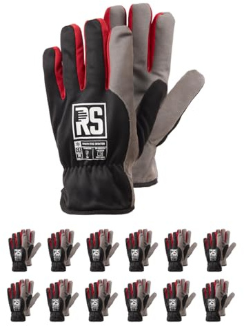 RS Synth TEC Winter Isolierter Montagehandschuhe Kunstlederhandschuhe/Größe 08, 12 Paar/Schwarz Grau/Arbeitshandschuhe Lederhandschuhe Schutzhandschuhe/Fertig mit Einer Manschette