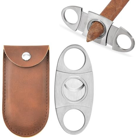 Zigarrenschneider, Zigarren Cutter, Doppelte Klinge Schere, Kann Zigarren Präzise Schneiden, Kompatibel mit Den Meisten Zigarrengrößen, Wird mit 1 Aufbewahrungstasche aus Leder Geliefert