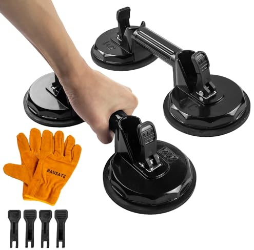 BAUSATZ 90kg Saugnapf Heavy Duty Saugnapf für Glassauger Heber Saugnapf für Glassauger Saugnapf zum Heben von großen Glasfliesen Saugheber Auto Dent Puller (Aluminium, schwarz, 2-Klaue, 2-Packungen)