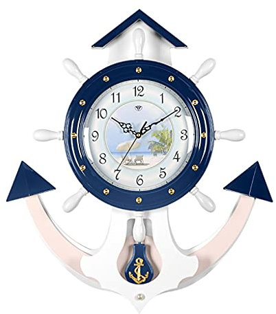 Orologio da parete contemporaneo a tema marino, orologio da parete moderno nautico orologio da parete con nave ancora timone decorazione orologio in legno 65,59 pollici per soggiorno