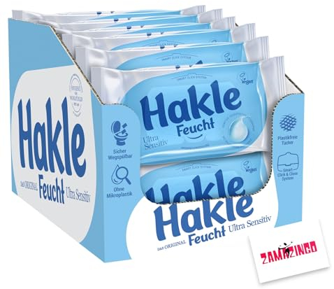 Hakle Feuchtes Toilettenpapier VEGAN Ultra Sensitiv KARTON 12 x 42 Blatt | Pantenöl | Hygieneverschluss, biologisch abbaubar, Ohne Mikroplastik, Alkohol, Farb- & Duftstoffe + Zama4Zingo Karte