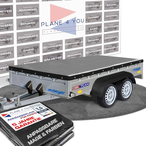 Hochwertige WM Meyer 257 x 132 cm Anhängerplane - wasserdichte Anhänger Plane nach Maß - Flachplane - Hochglanz Anthrazit