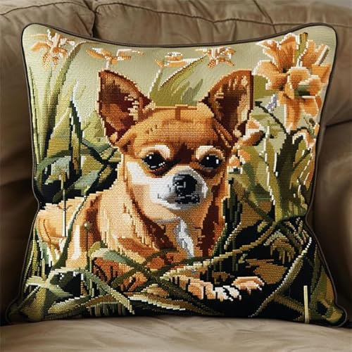 kitphoenix Knüpfkissen Zum Selber Knüpfen Knüpfen Set Knüpfteppiche Set Hund Knüpfkissen Set für Anfänger Erwachsene oder Kinder zum Selber Knüpfen,DIY Knüpfteppich Knüpfpackung 43 X43 Cm