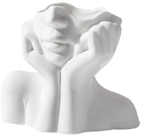 Keramik-Vase, weißes Gesicht, Blumenvase, Frauengesicht, künstlerische Blumenvase, menschlicher Körper, Blumenvase, Mittelstück für Zuhause, Büro, Tischregal, Dekoration
