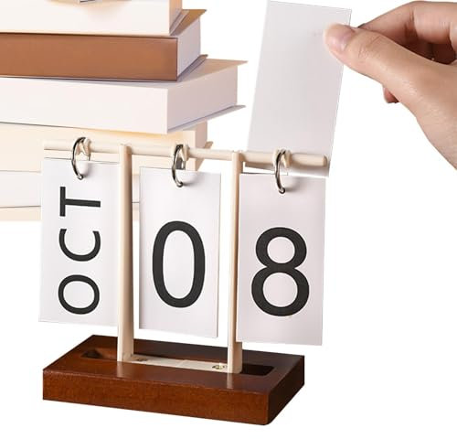 Tageskalender | Tischkalender aus Holz | Kalender aus Holz | Ständer für Kalender aus Holz | Tragbarer Kalender | Rustikale Einrichtung im Landhausstil | Kalender mit Ständer in den