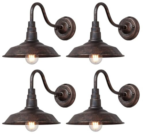 ENTHERONIC IP54 Lampada da Parete Impermeabile Esterna in Ferro Retro Industriale Collo D'Oca per Agriturismo - Lanterna per Patio Porta